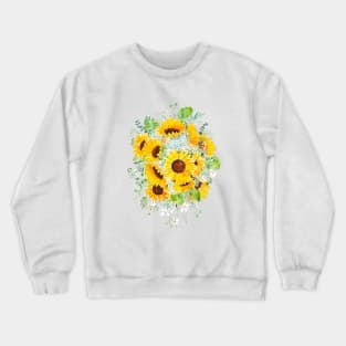 yellow sunflower blue hydrangea white orchid arrangement ink and watercolor Crewneck Sweatshirt